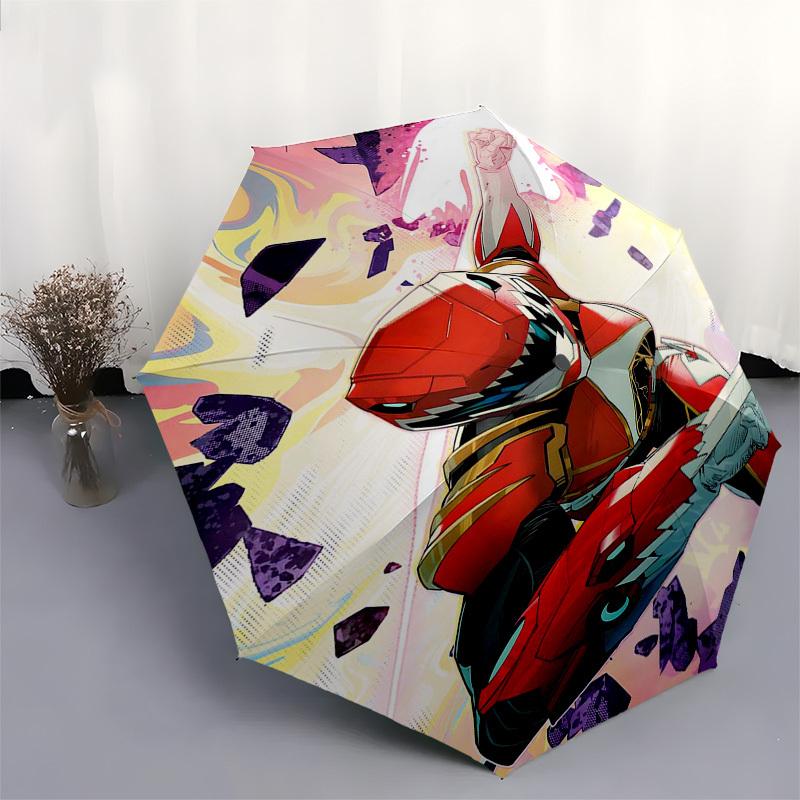 1pc Power Rangers Red Ranger Automatic Folding Umbrella, 8 Bone Iron Frame, Portable Design for Outdoor Use, Ideal Gift for Fans and Travelers.Y068