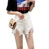 Classic and Minimalist Fashion Versatile Black Broken Holes Women's Summer High-waisted Outside Wear Thin A-line Wide-legged Ragged Denim Shorts