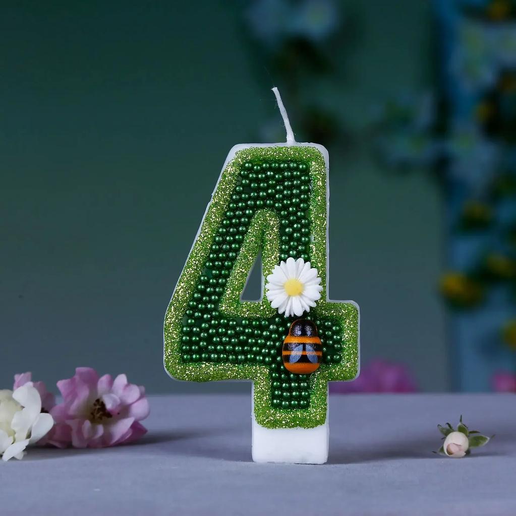 Green Bee Flower Number 0123456789 Birthday Candles Cake Toppers Birthday Wedding Cakes Dessert Decor Cake Decor Party Boy Girl