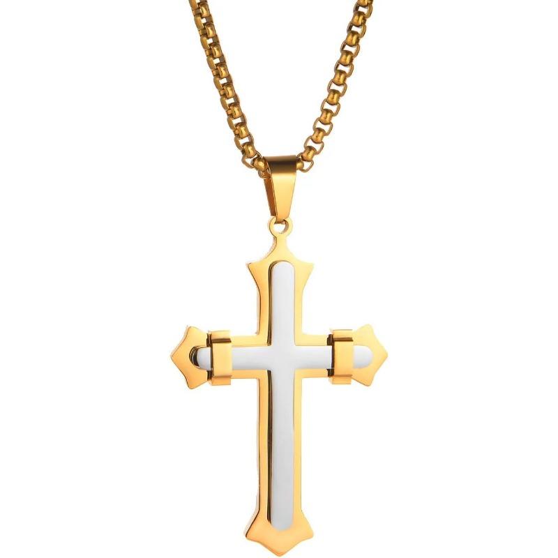 Cross Necklace for Men, Cross Pendant Necklace and Cross Chain for Men and Boys,Simple Cross Necklace Jewelry Gifts. золотой