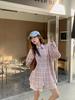 Korean pink plaid shirt for women, spring/autumn new style, loose, lazy, casual long-sleeve shirt, chic top
