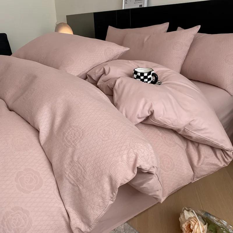 Light Luxury Soft Thick 100% Cotton Flat Sheet Sets Satin Jacquard Silky Bedding Set for Seasons Single Double Bed Comfort Set