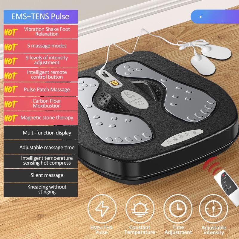 

Вибрационный массажер для ног с подогревом, пультом дистанционного управления, регулируемой скоростью, электрическая машина для улучшения кровообращения, подошвенного фасциита, облегчения боли AU чёрный