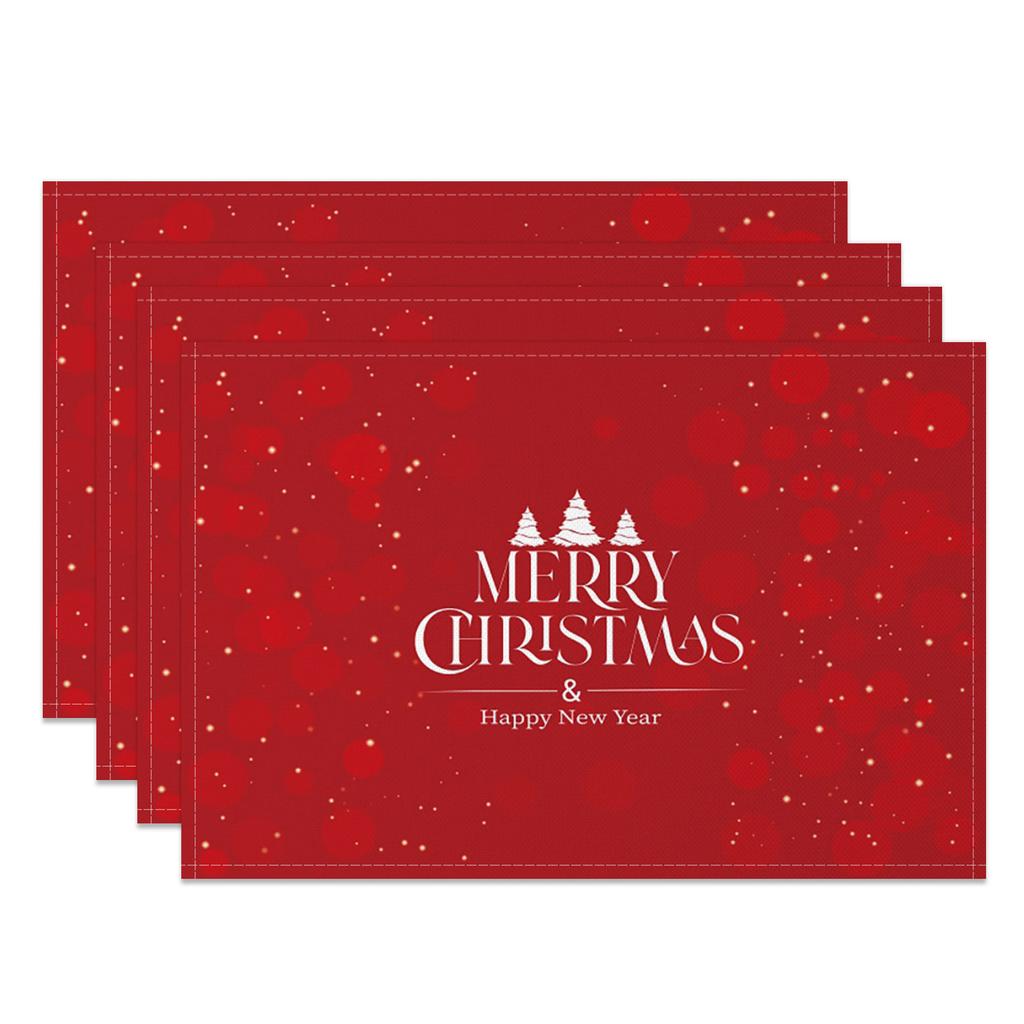 Christmas Placemats Santa Reindeer Sleigh Snowflakes Print Merry Christmas Festive Linen Dining Mats Western Table Holiday Decor
