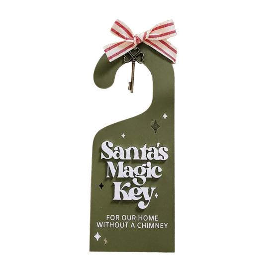 

Santa s Magic Key Door Hanger for Christmas Eve Plastic Engraved Door Sign with Vintage Metal Keys And Ribbon Christmas Hanging Ornaments for Kids