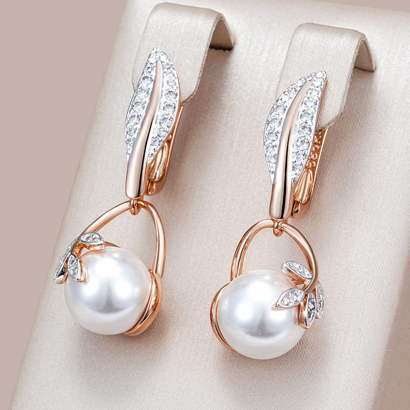Fashion Crystal Flower Pearl Drop Earrings For Women  Rose Gold  Color Mix Boho Ethnic Wedding Jewelry Gift