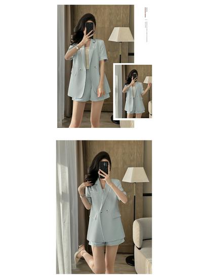 2025 Women's Summer White Blazer & Short Sleeve Suit Set - Plus Size, High-End, Fashionably Loose Fit