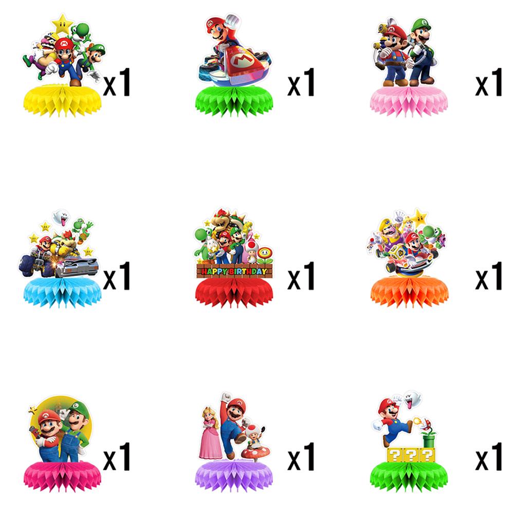 9 Stück Mario Waben-Mittelstücke Super Mario Party-Zubehör Tischdekorationen