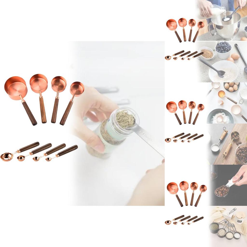 Rose Gold Stainless Steel Measuring Cup And Spoon Set With Markings For Baking And Cooking