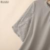 ZANZEA Women Casual Round Neck Lace Splice Half Sleeve Blouse
