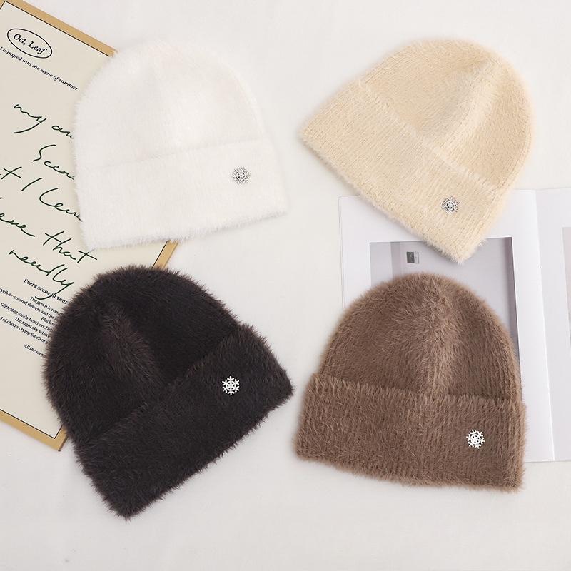 Women's Plush New Korean Knitted Hat for Autumn and Winter Versatile Warm Ear Protection Thickened Fashionable Wool Hat