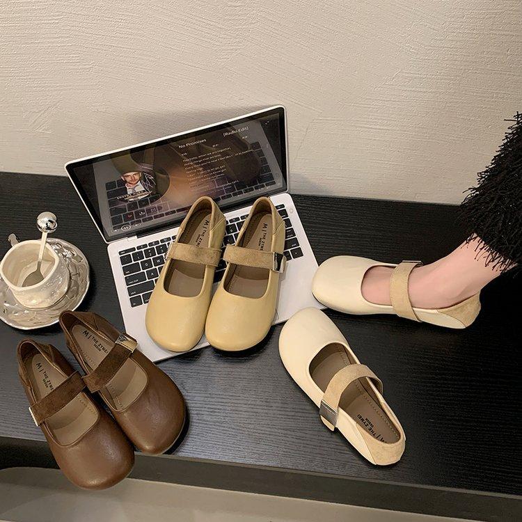 Retro vielseitige Mary Jane kleine Lederschuhe Damen 2025 Frühling und Sommer neu weicher flacher Boden flacher Mund einzelne Schuhe Doudou Schuhe Abend