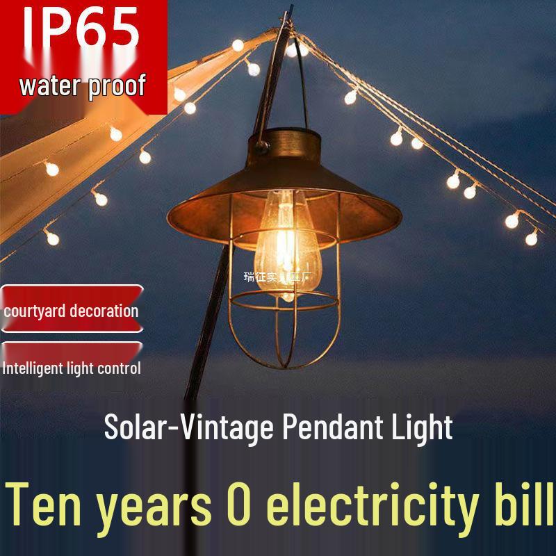 Retro Solar Hanging Lantern: Outdoor Garden, Balcony, & Courtyard Decor - Wrought Iron Atmosphere Night Light