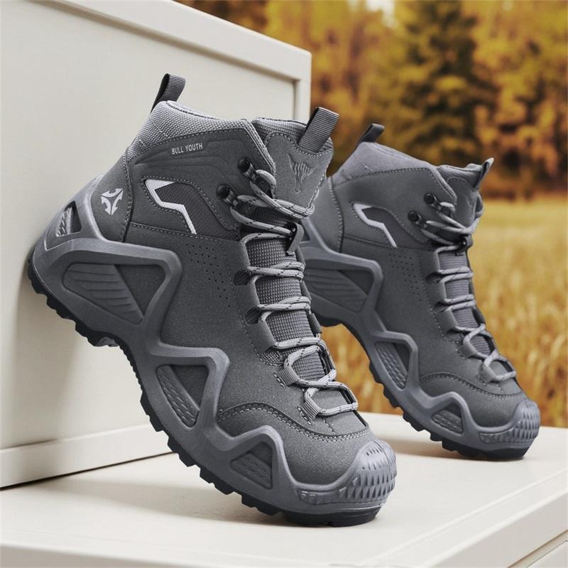 Outdoor Men's Hiking Boots Leather Men's Ankle Boots Winter Shoes Non-slip High Top Male Work Shoes Breathable Walking Sneakers