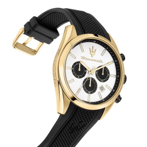 Official Maserati Attrazione Series Men's Quartz Watch with Black Strap and White Dial, 43mm Case, 5ATM Water Resistance, Perfect for Students, Busine