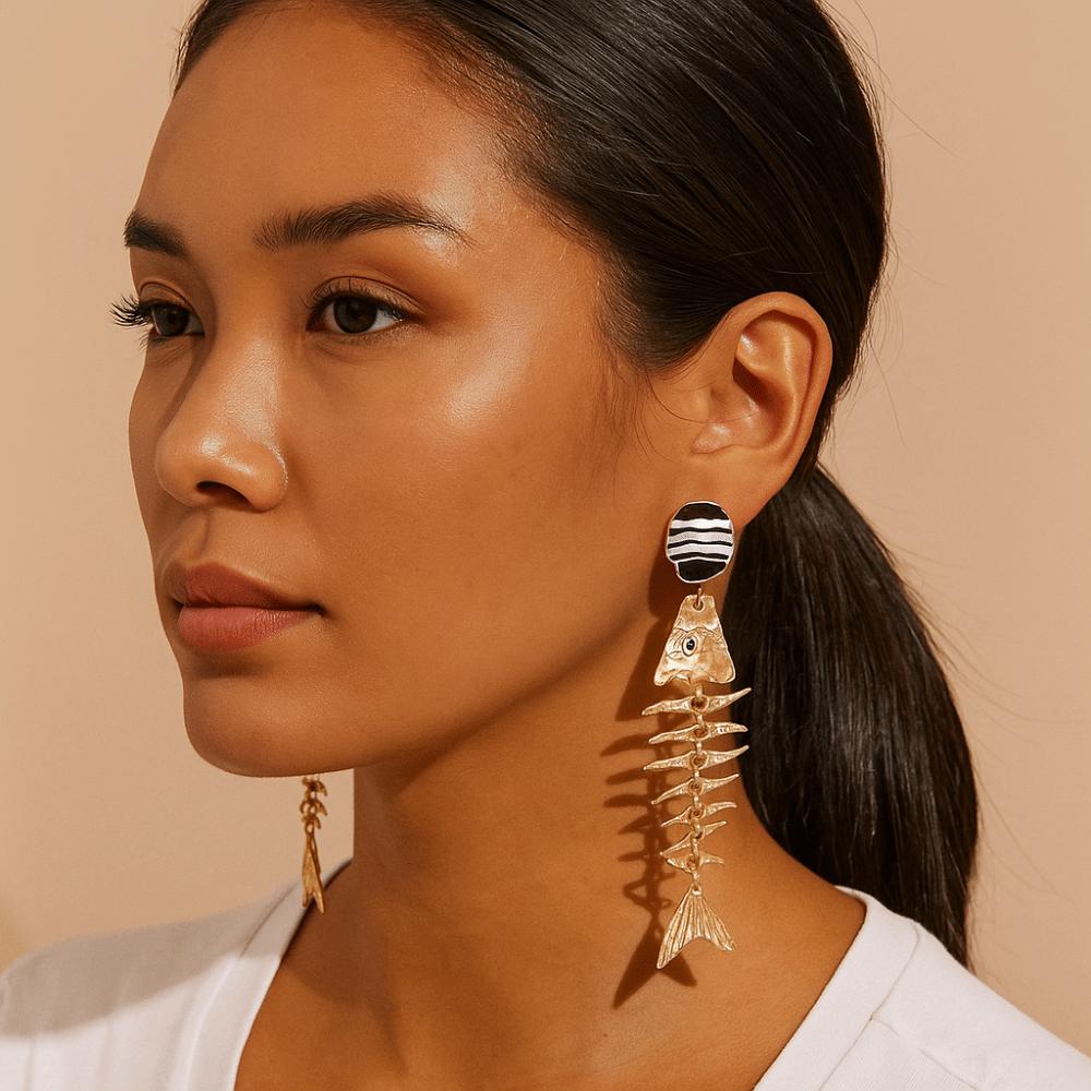 Gothic Fish Bone Earrings Exaggerate Geometric Drop Earrings Personality Earrings  Hollowen