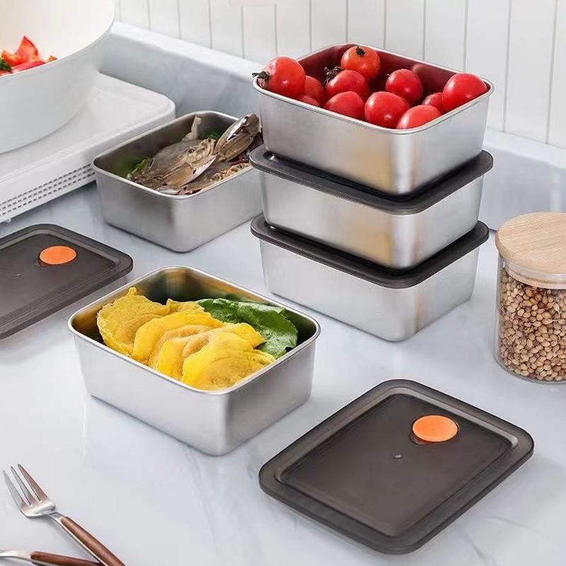 4Pc Stainless Steel Food Storage Containers Set Thickened Leakproof Stackable For Fridge Freezer And Pantry Organization