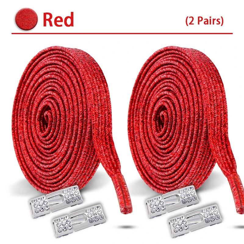 2Set Colorful Elastic Laces Sneakers Diamond Lock Shoelaces Without Ties No Tie Shoe Laces Glitter Flat Shoelace Shoe Accessorie