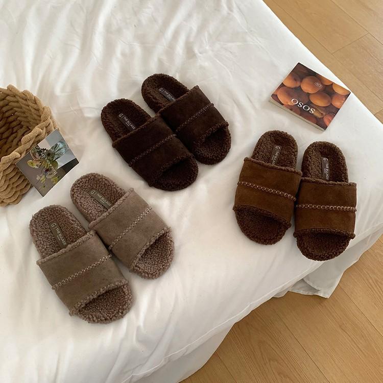 Soft-soled Fluffy Slippers Women's Outer Wear 2025 New Autumn and Winter Fashion Plush Cotton Drag Net Red Fluffy Shoes Tide