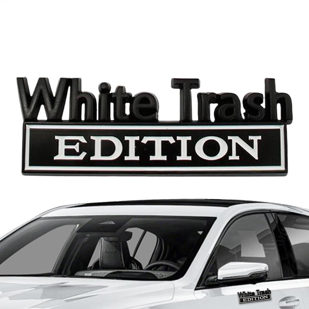 White Trash Edition Metal Car Emblem Decal 3D Metal Emblem Car Sticker Bumper Sticker Waterproof Car Emblems And Badges