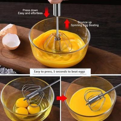 Hand Push Rotary Whisk Blender, Stainless Steel Semi-automatic Egg Whisk - 30cm