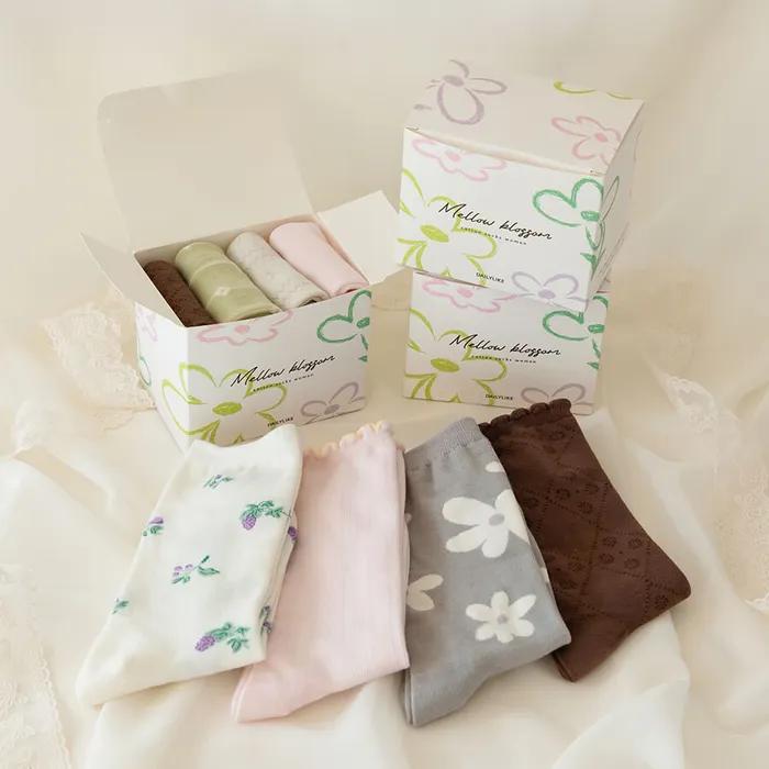 [Gift Set] Mellow Blossom Cotton Socks Women's 4-Piece Set - 02 Sweety + Free Shopping Bag