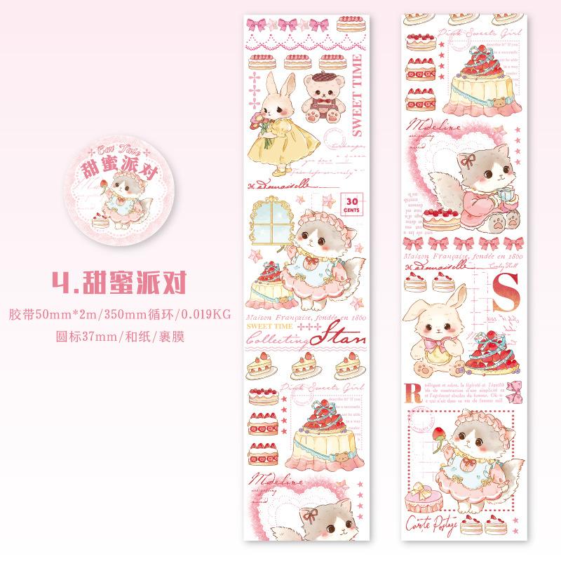 1 Roll Cute Cartoon Bear Cat Washi Tape Stickers Kawaii Animal DIY Scrapbook Journal Decorative Tape Stickers