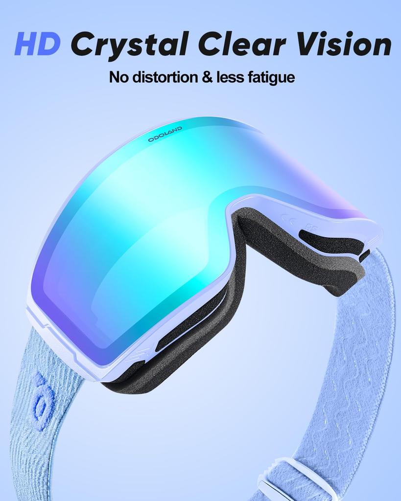 Odoland Photochrome Schneebrille mit Spiegel OTG Brille UV400 Automatisch Stoßfest Erwachsenengröße Farbwechselnde Gläser, Beschlagschutz, Kompatibel, Schutz,
