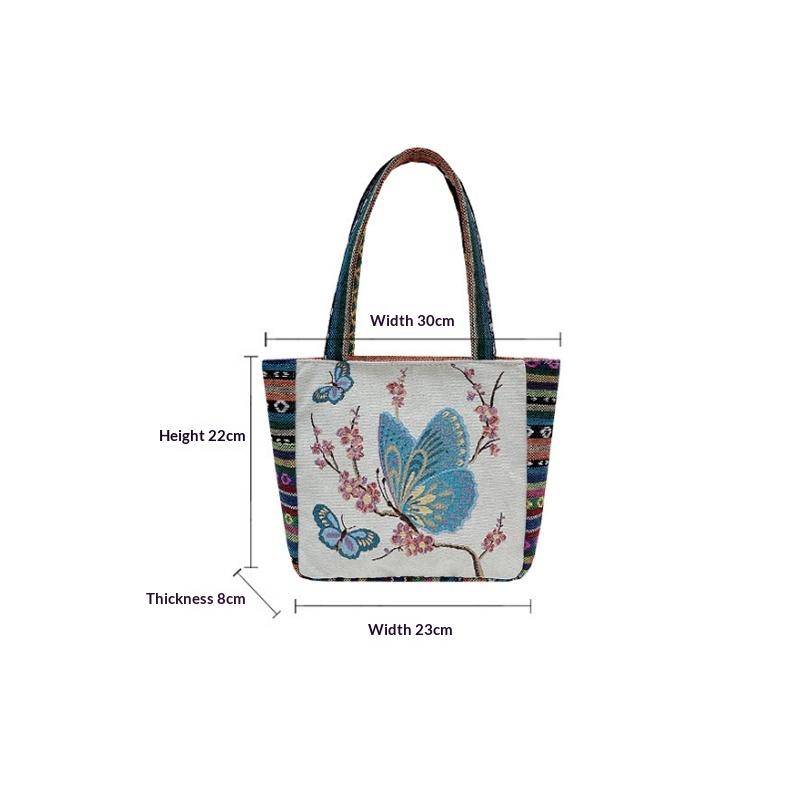 Ethnic Style Handbag Trendy Animal Embroidery Handbag Canvas Women Shoulder Bags Women Grocery Storage Pouch