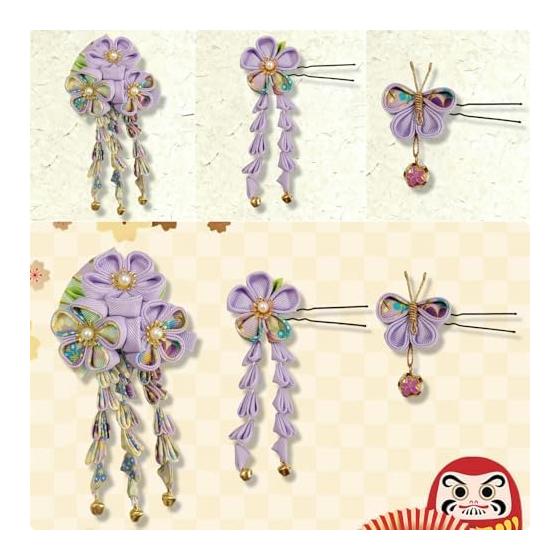 Japanese Hair Ornaments Set - 3-Piece Fan-Shaped Hair Accessories for Kimono, Yukata, and Formal Occasions (Purple)