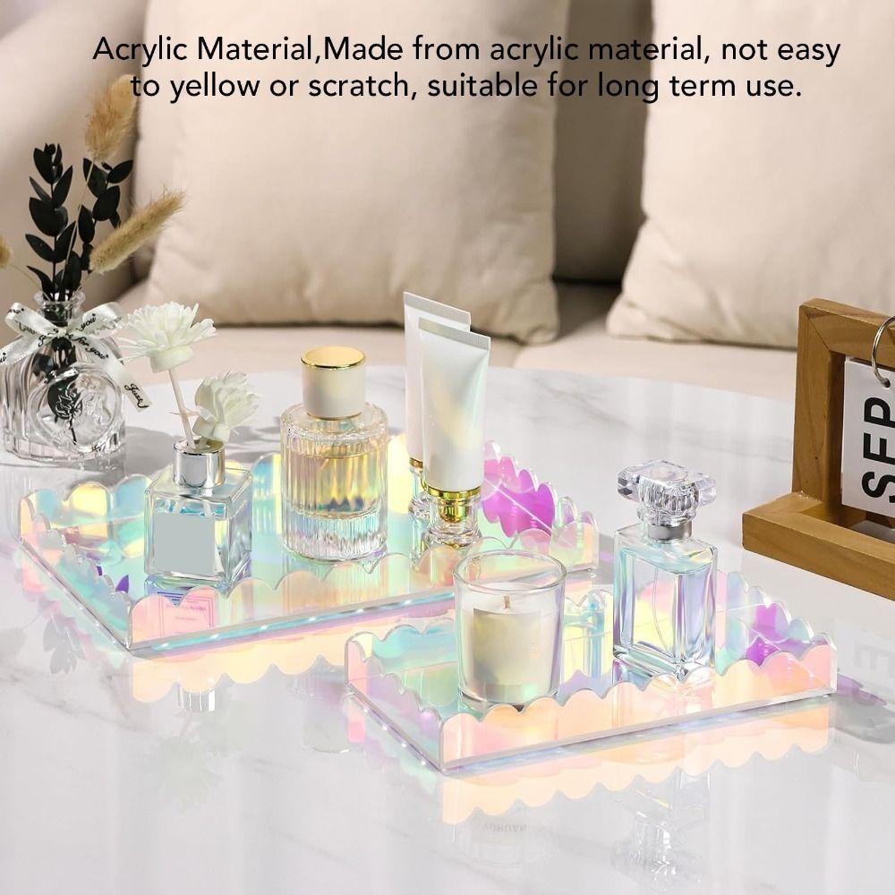 2 pcs Easy to Clean Vanity Tray Transparent Colorful Storage Tray  Bedroom Organization