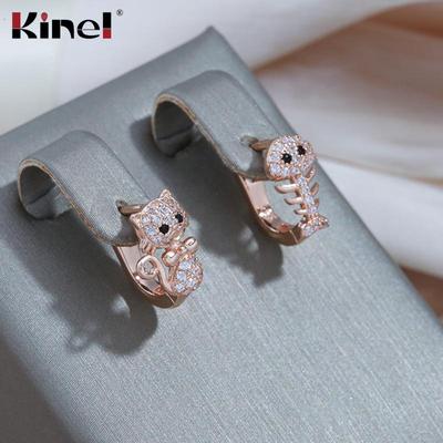 Kinel Cute Cat Drop Earrings For Women Zircon Full Paved Romantic Party Stud Earring Gift