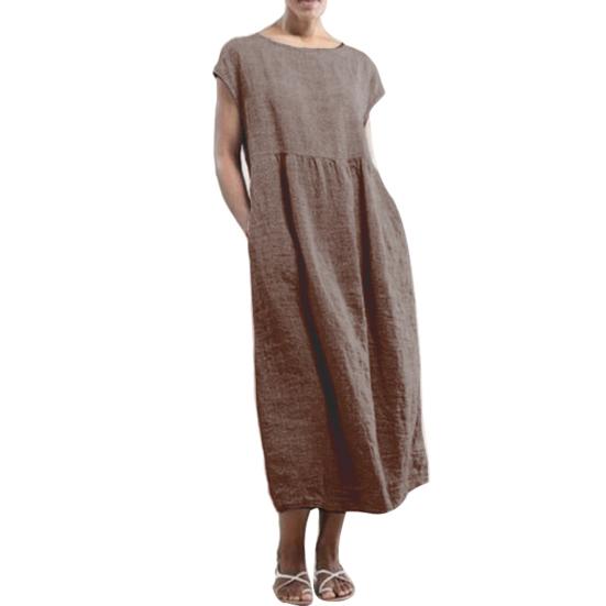 Casual Women Summer Solid Color Short Sleeve Baggy Beach Shift Kaftan Midi Dress