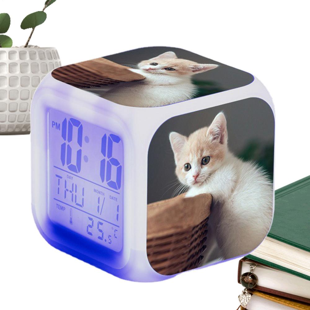 

Будильник с котом, детские часы, кубические настольные часы, светодиодный будильник, электронный красочный будильник, часы для любителей кошек для класса United States