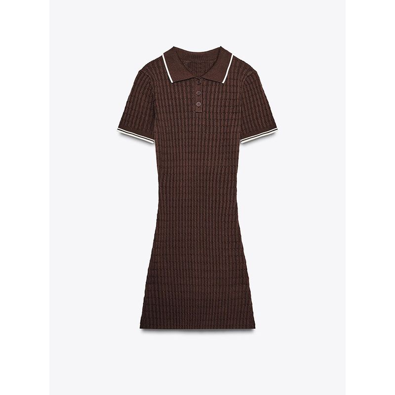 

Za2025 Summer New Product Women s Clothes Slim Looking Short Sleeve Polo Shirt Collar Knitting Mini Dress 0014001 700 Brown L