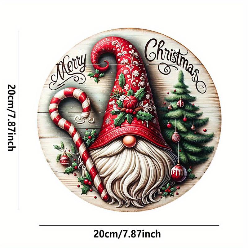 1pc Merry Christmas Wooden Sign Decor with Gnome And Candy Cane Design for Home Wall/Door Hanging Plaque