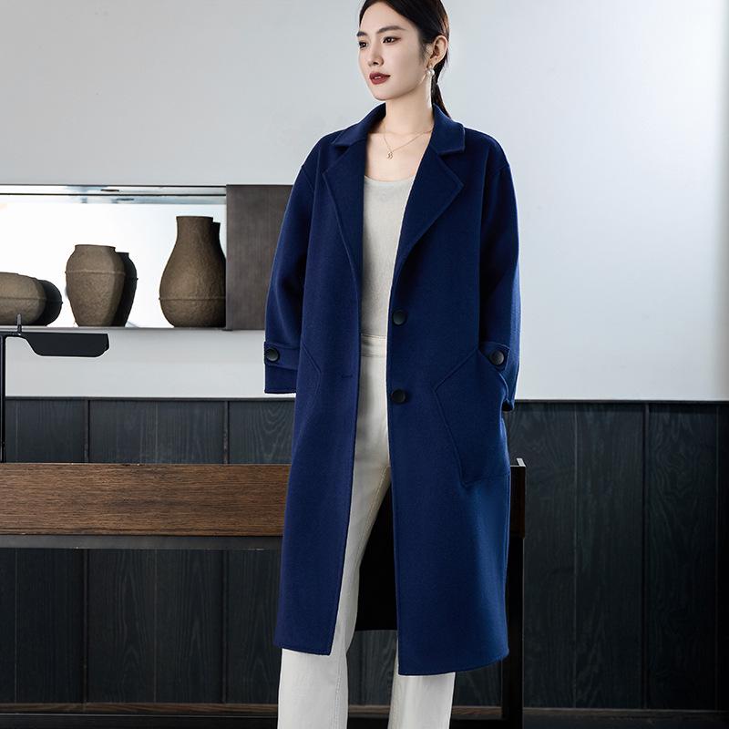 

Женское очень длинное пальто из 100% шерсти выше колена – Элегантное двустороннее шерстяное пальто для осени/зимы L (suitable for 125-140 jin)