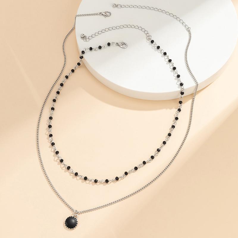Simple Double-Layered Pearl Necklace Man Black  Pendant For Men'S Chain Jewelry Accessories