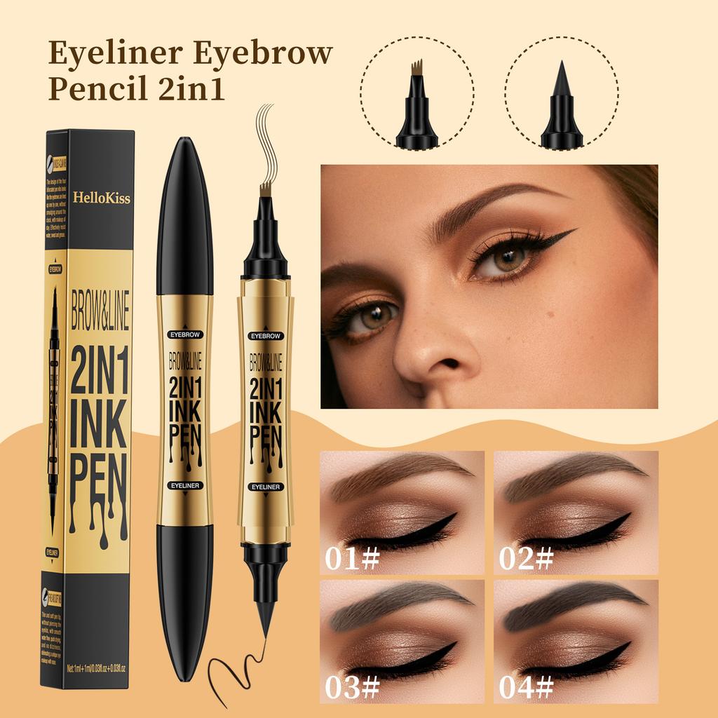 2-in-1 Eyeliner Augenbrauenstift Buschige Augenbrauen Glatter Eyeliner Wasserfester und Schweißresistenter Augenbrauenstift Flüssiger Eyeliner