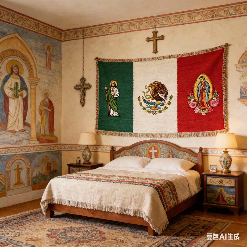 1pc Mexican Flag with St Jude  Our Lady of Guadalupe Tapestry Polyester 2D Flat Wall Hanging for Bedroom Living Room Religious