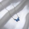 Dainty Fairycore Blue Butterfly Pendant Necklace for Women Summer Beach Silver Color Clavicle Chain Y2K Aesthetic Jewelry Gift