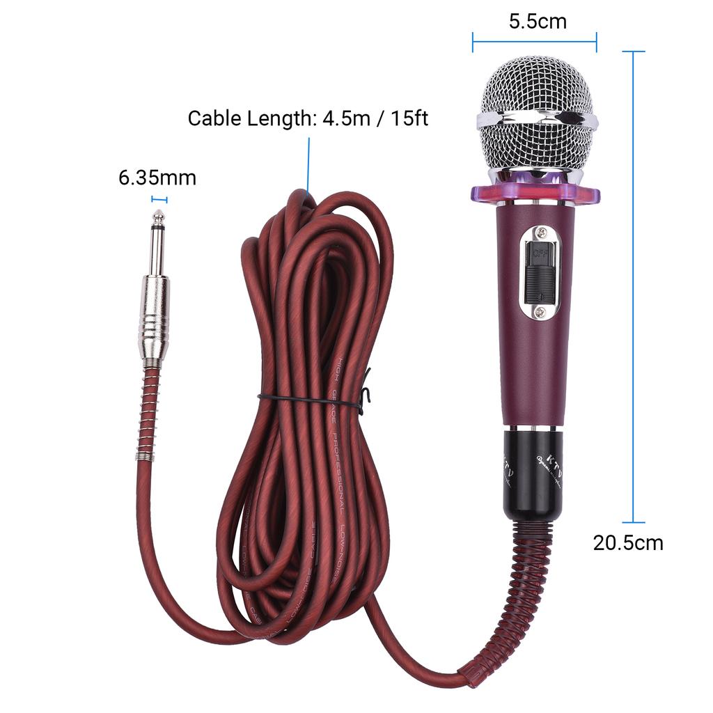 Dynamic Handheld Cardioid Condenser Microphone Wired Mic 4.5m 15ft Cable 6.35mm Plug for Music Singing Karaoke Stage