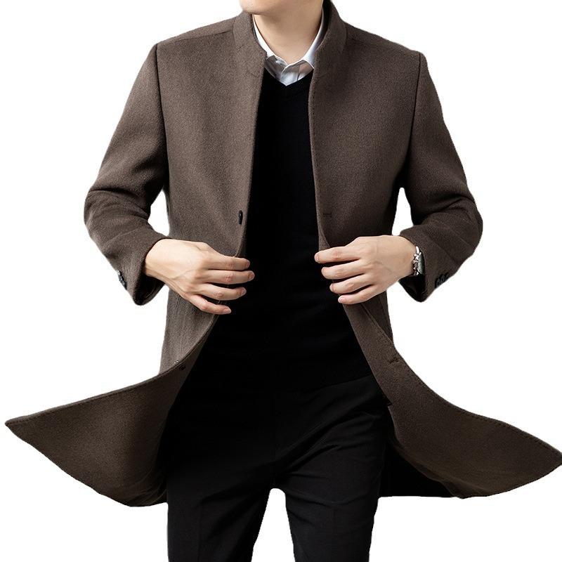 Autumn and Winter New Style Double-sided Woolen Stand-collar Coat for Middle-aged and Elderly Men, Business Casual Mid-length Men's High-end Coat
