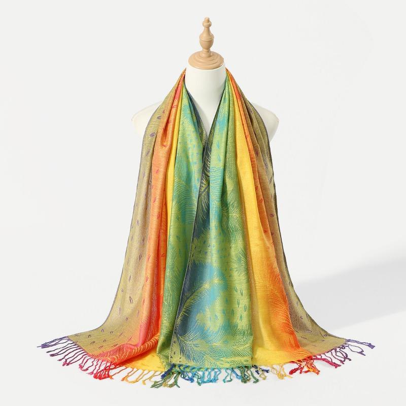 Hot-selling popular colored cashew fringed shawl women's gradual change embroidered scarf