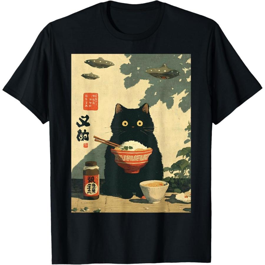 YYUUYUU Vintage Japanese Cute Cat UFOs Alien Funny T-Shirt XXXXXL чёрный