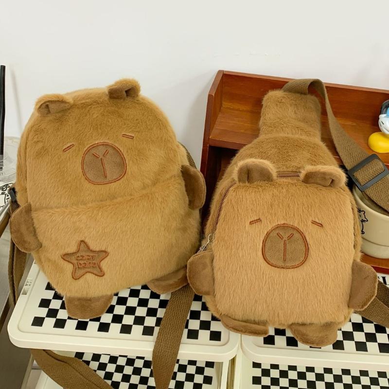 Borsa a Spalla Peluche Capibara Kawaii Giornaliera All-in-one Custodia Cartone Animato Carino Morbida Marsupio Petto ll Borsa per Telefono Regali Invernali per Studente