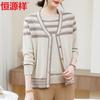 Hengyuanxiang Women's Striped Knit Cardigan & T-Shirt Set