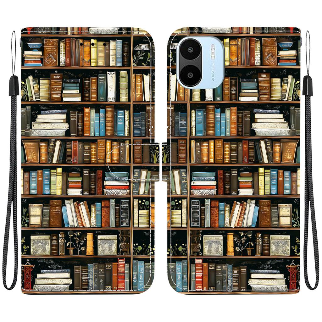 Handmade PU Leather Flip Case for Redmi A1/Redmi A2 Anti-Slip Shockproof Cover with Wrist Strap & Heart/Rose Cat Designs