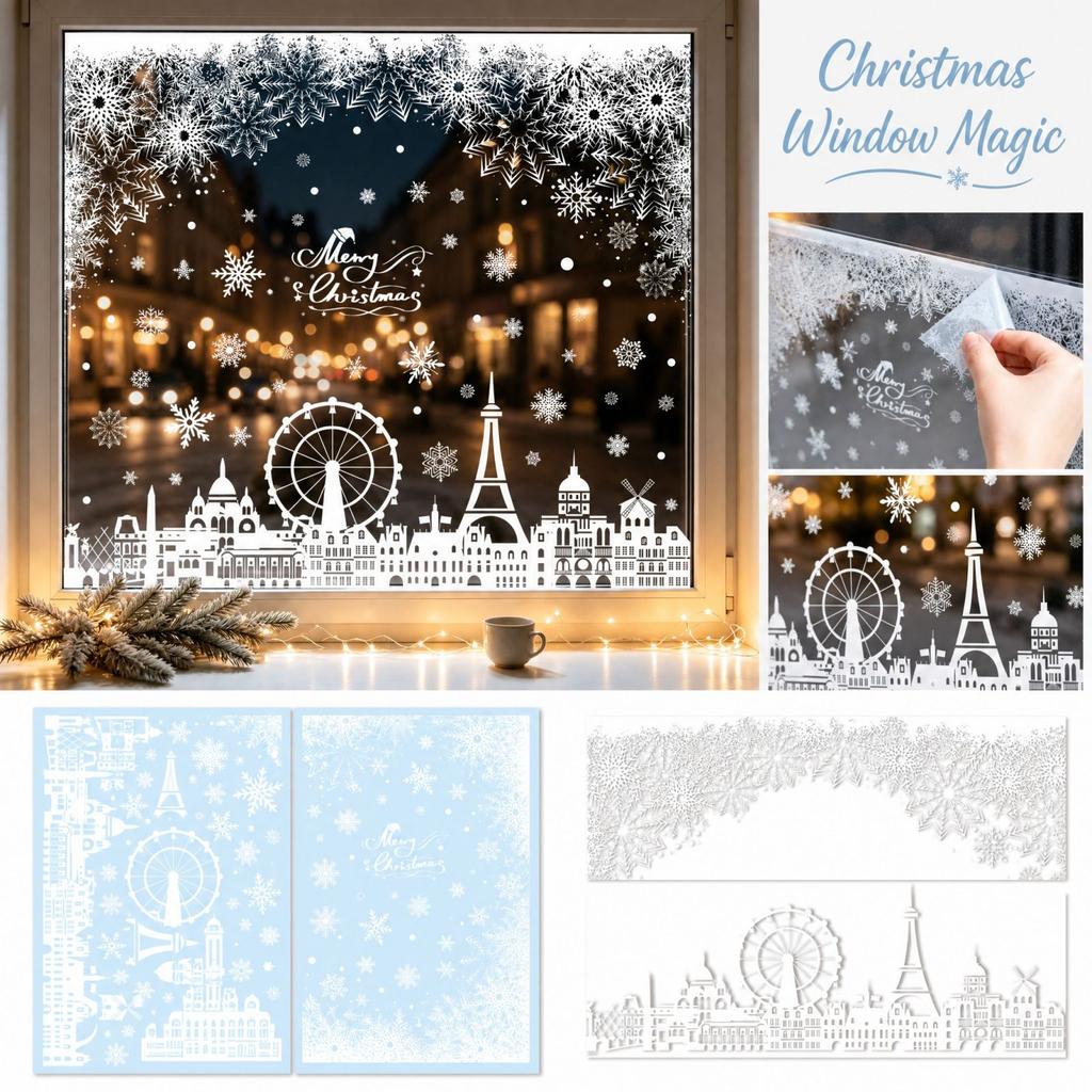 Christmas Window Cling Stickers Set for Glass, Festive Holiday Window Decoration for Home