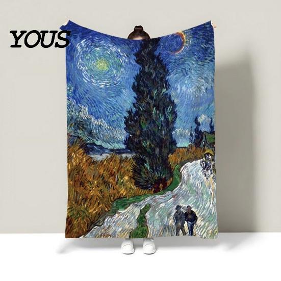 Pre-treated Blanket Oil Painting Nap Blanket, Soft Warmth Double-Sided Flannel, Digital Cozy Warm Flannel Print Shrink-Resistant Machine